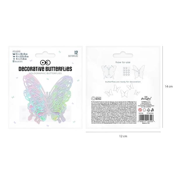 Motyle 3d holograficzne 12szt 3 rozmiary 143506