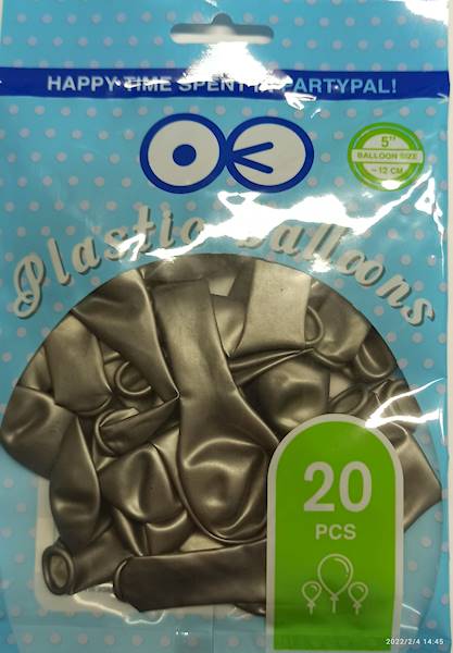 Balony mini lateksowe 5" srebrne metaliczne 20 szt do girland i pudełek 400749