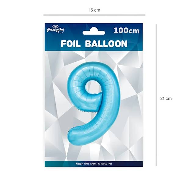 Balon foliowy cyfra 9 jasno niebieska 100cm 450051