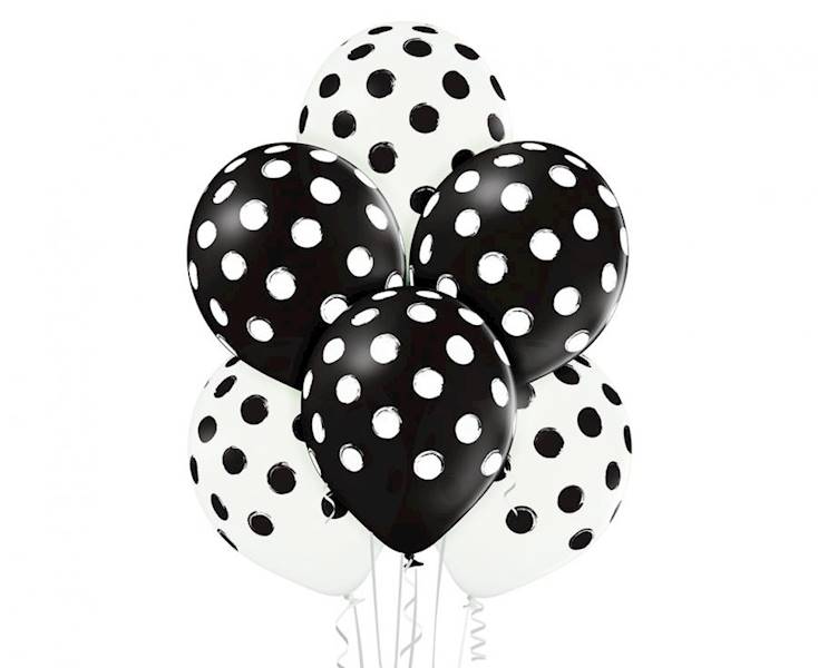 Balony lateksowe kropki, groszki Polka Dots biało czarne 30cm Belbal 6szt