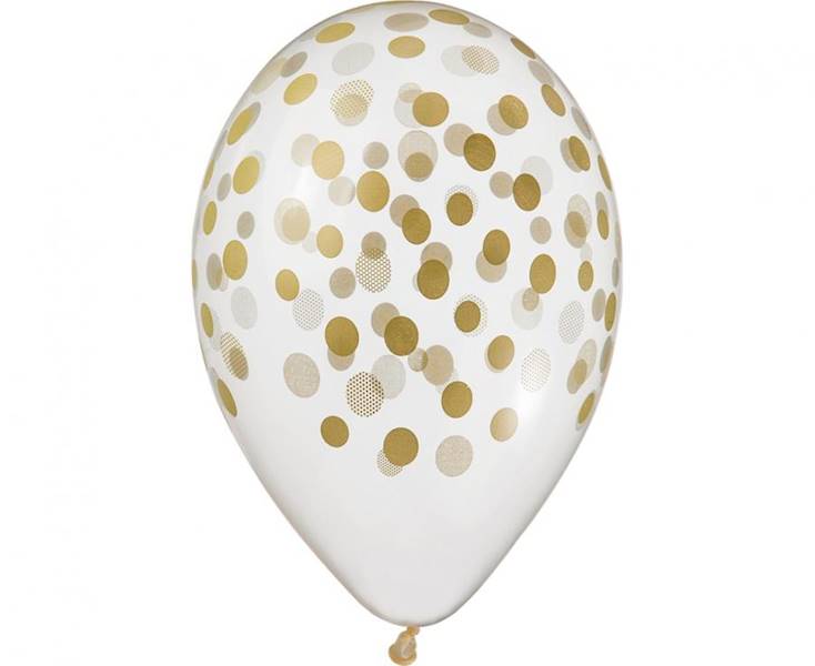 Balony lateksowe konfetti nadrukowane złote kropki, groszki 33cm Belbal 6szt