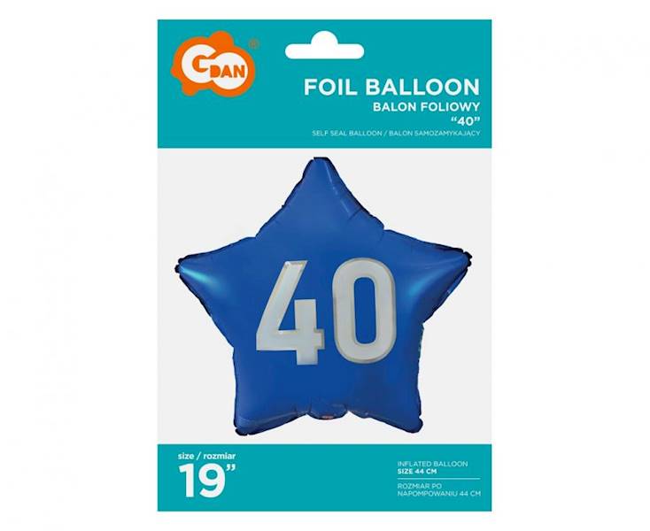 Balon foliowy Gwiazdka Niebieska 40 biały napis 19" 48cm