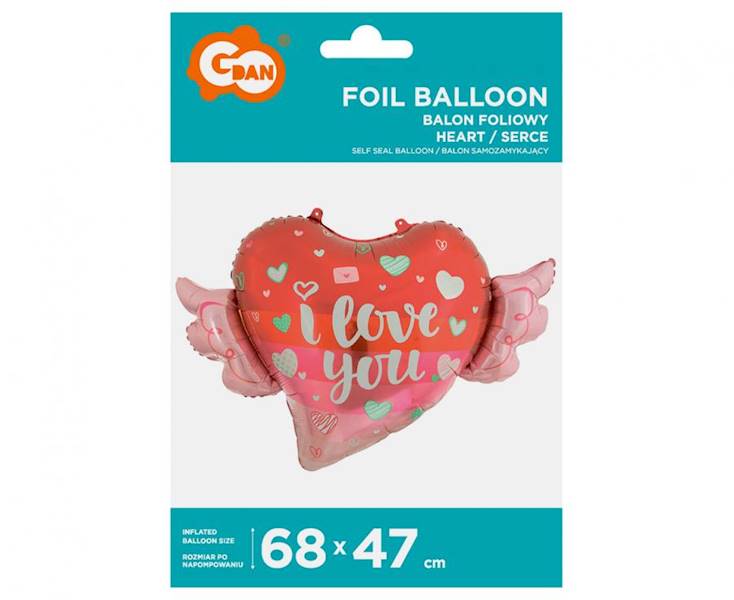 Balon foliowy serce ze skrzydłami 68x47cm 