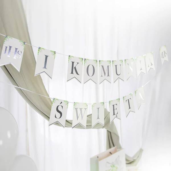 Banner I Komunia Święta srebrny nadruk,  240cm 131855