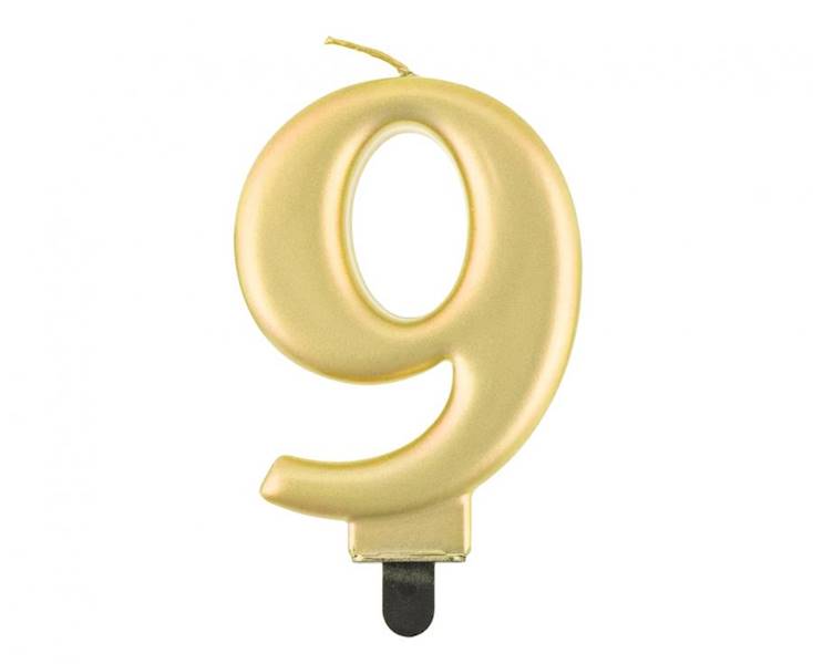 Świeczka cyfra 9 złota metalik 8cm 