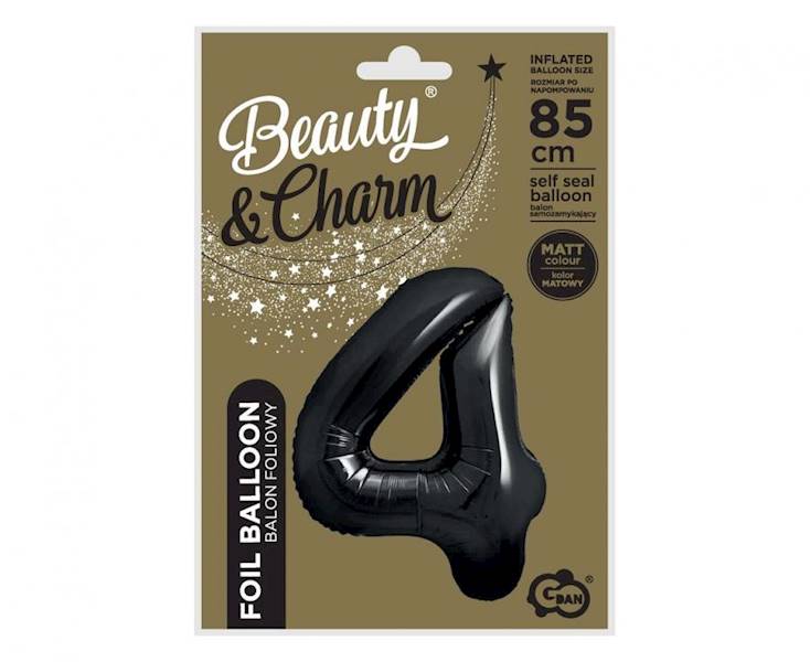 Balon foliowy cyfra 4 czarna matowa 85cm Beauty&Charm