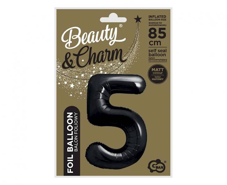 Balon foliowy cyfra 5 czarna matowa 85cm Beauty&Charm