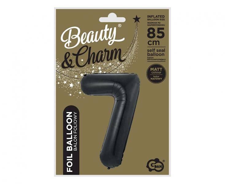 Balon foliowy cyfra 7 czarna matowa 85cm Beauty&Charm