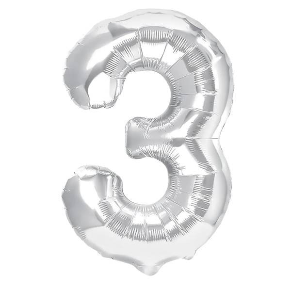 Balon foliowy cyfra 3 srebrna 100cm 450005