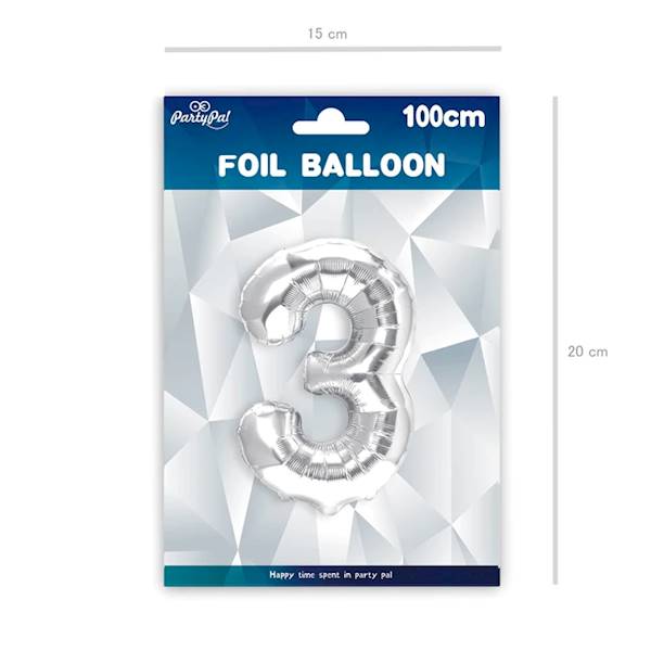 Balon foliowy cyfra 3 srebrna 100cm 450005