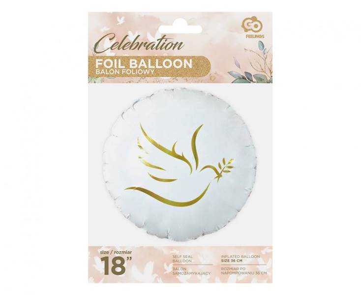 Balon foliowy okrągły Gołąbek Komunia Chrzest 18" 36cm 