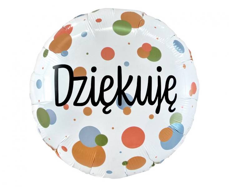 Balon foliowy okrągły Dziękuję! w kropki 18" 46cm Godan