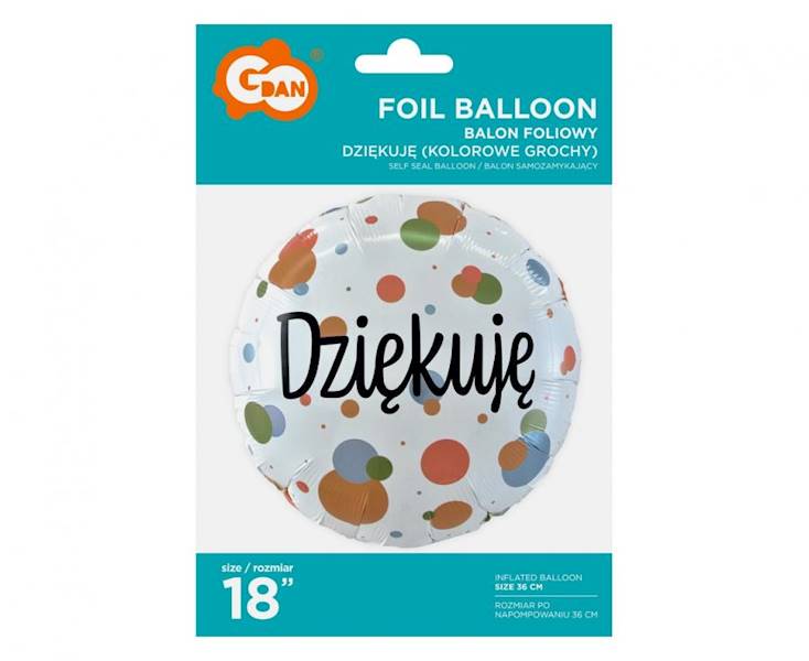 Balon foliowy okrągły Dziękuję! w kropki 18" 46cm Godan
