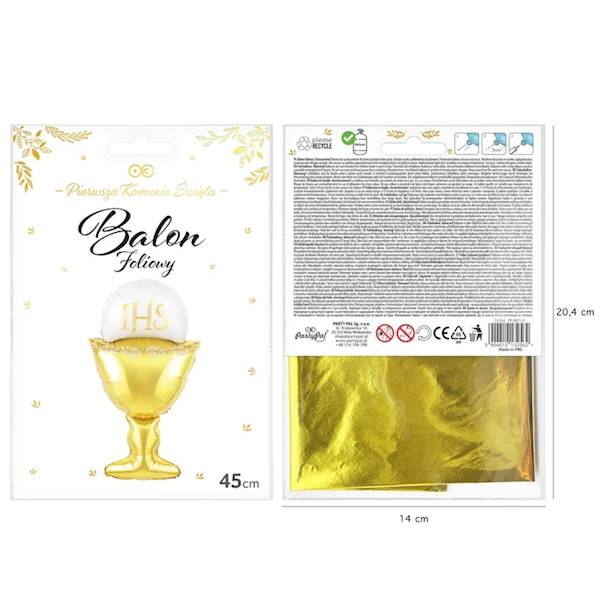Balon foliowy Hostia złota IHS Kielich 132562