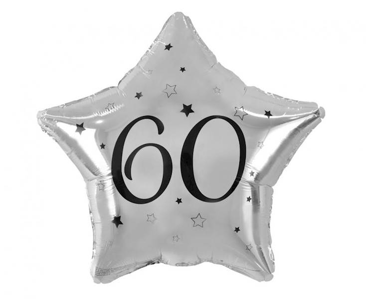 Balon foliowy Gwiazdka Srebrna 60 czarny napis 19" 48cm