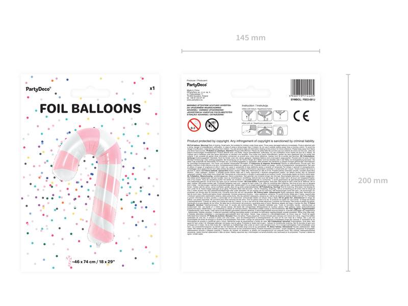 Balon foliowy laska cukrowa różowa 