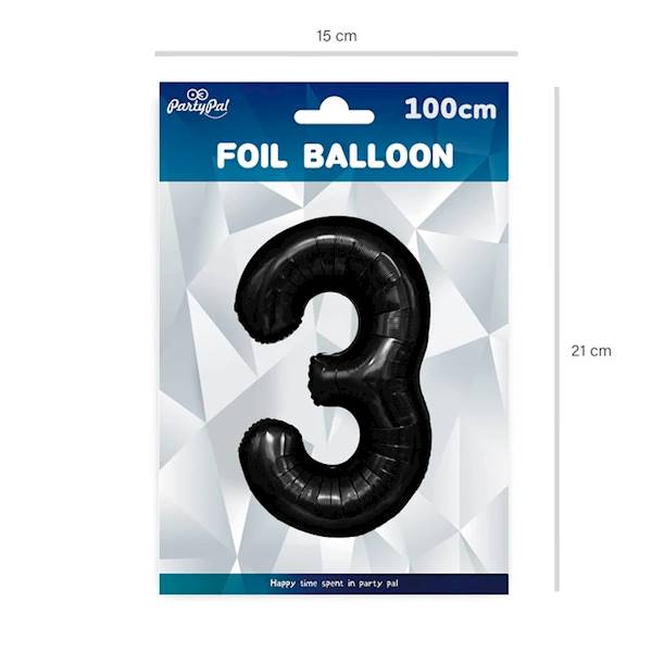 Balon foliowy cyfra 3 czarna 100cm 450083