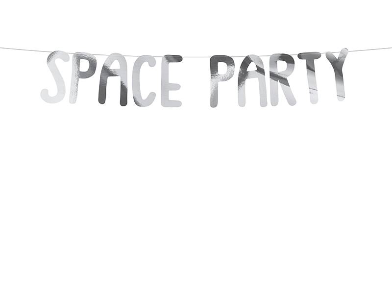 Baner Kosmos Space Party srebrny 13x96 cm 