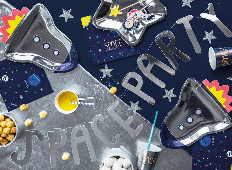 Baner Kosmos Space Party srebrny 13x96 cm 