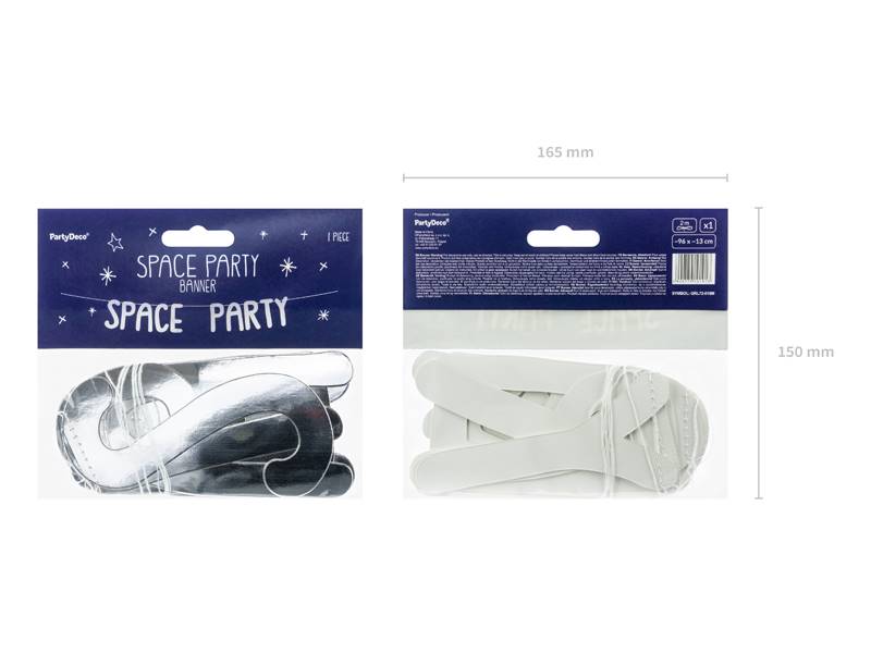 Baner Kosmos Space Party srebrny 13x96 cm 