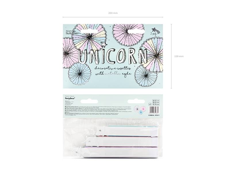 Rozety dekoracyjne Unicorn jednorożec  3 szt komplet Party Deco