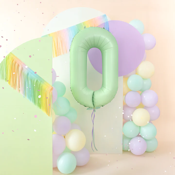 Balon foliowy cyfra 0 zielona pistacjowa 100cm 156322