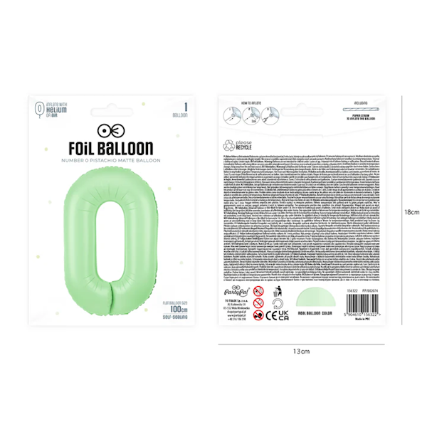 Balon foliowy cyfra 0 zielona pistacjowa 100cm 156322