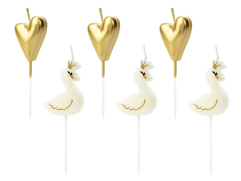 Świeczki łabędż serce Lovely Swan pikery 6 szt SCS-12