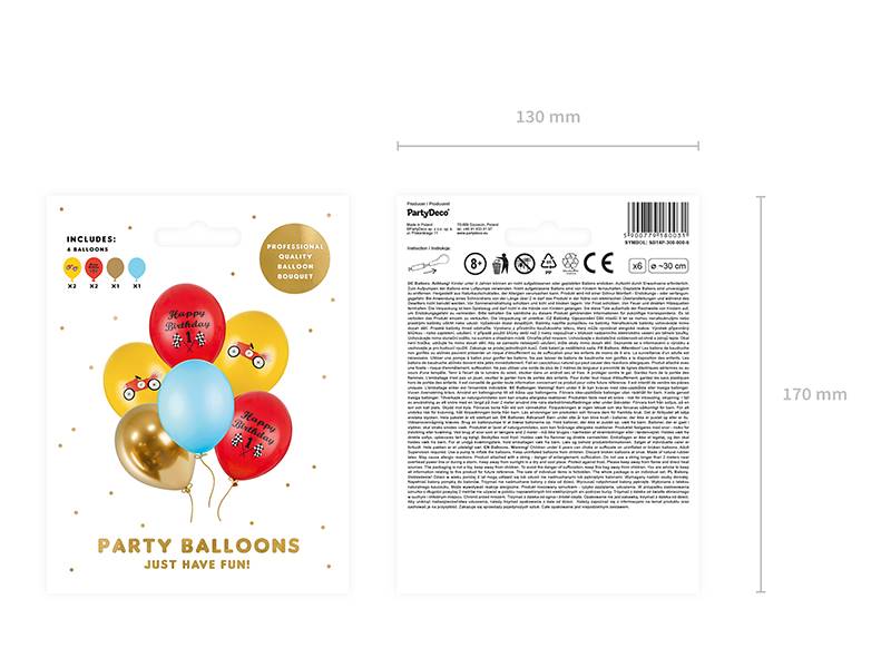 Balon z nadrukiem samochód Happy Birthday 6 szt SB14P-300-000-6