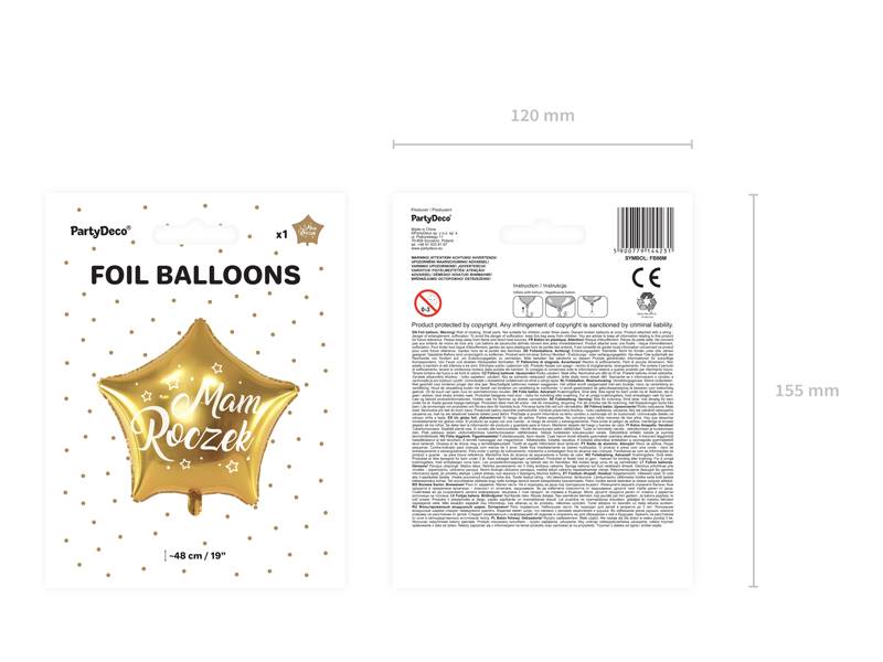 Balon foliowy gwiazdka złota Mam Roczek FB86M 