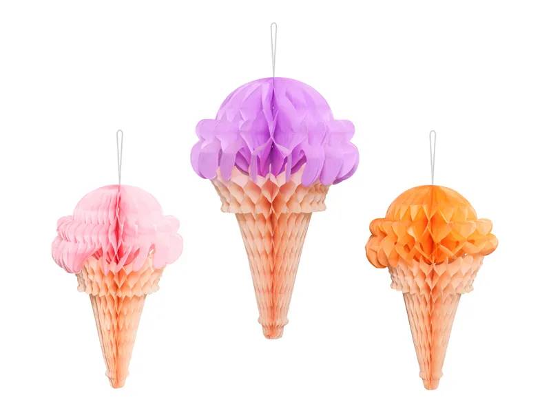 Dekoracje wiszące Lody z bibuły honeycomb 3szt DB8