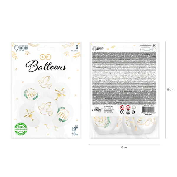 Balony lateksowe komunia IHS kielich 149928 6szt