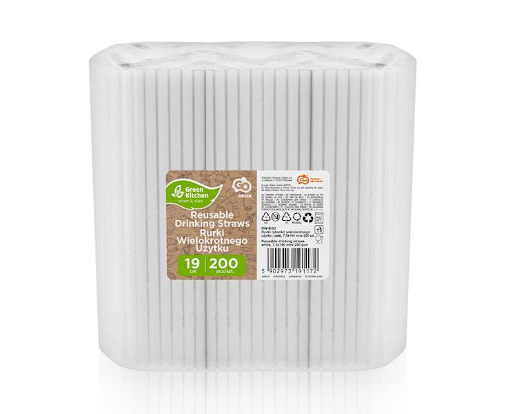 Słomki plastikowe wielokrotnego użytku białe 200szt 