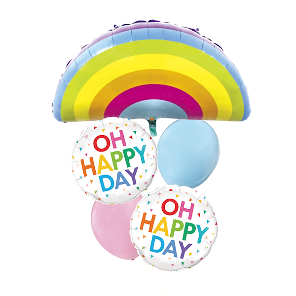 Balon foliowy tęcza i 2 okrągłe Oh Happy Day + 2 lateksowe zestaw 