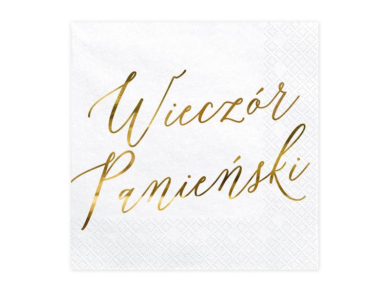 Serwetki Wieczór Panieński białe- złoty napis