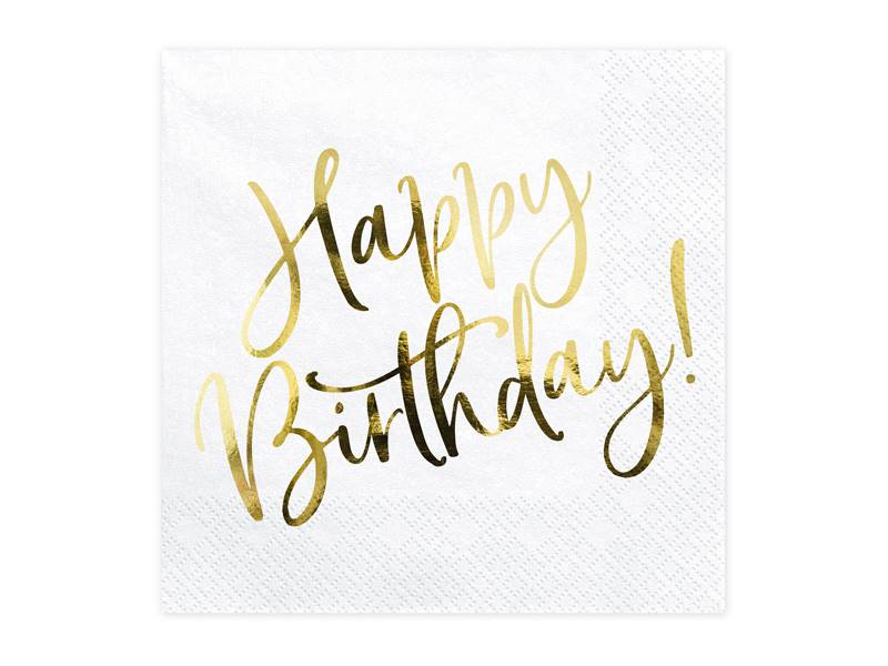 Serwetki Happy Birthday biało- złote