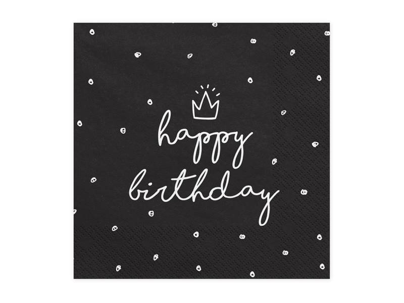Serwetki Happy Birthday czarne