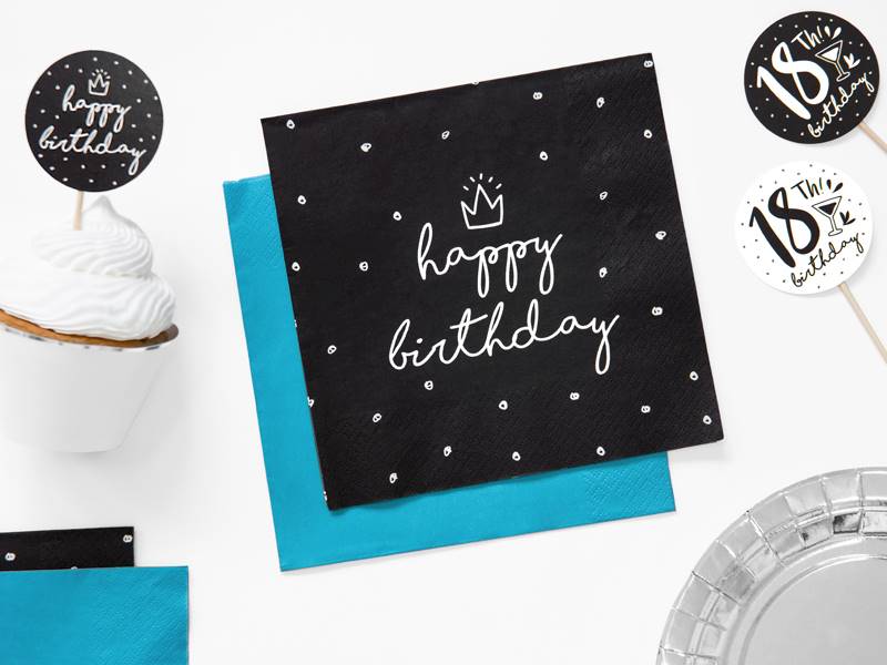 Serwetki Happy Birthday czarne