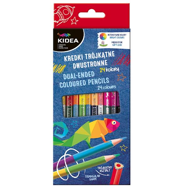 Kredki trójkątne 24 kolory dwustronne Kidea