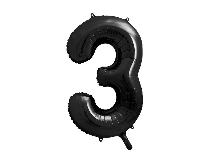 Balon foliowy cyfra 3 czarna Party Deco FB1M-1-010 