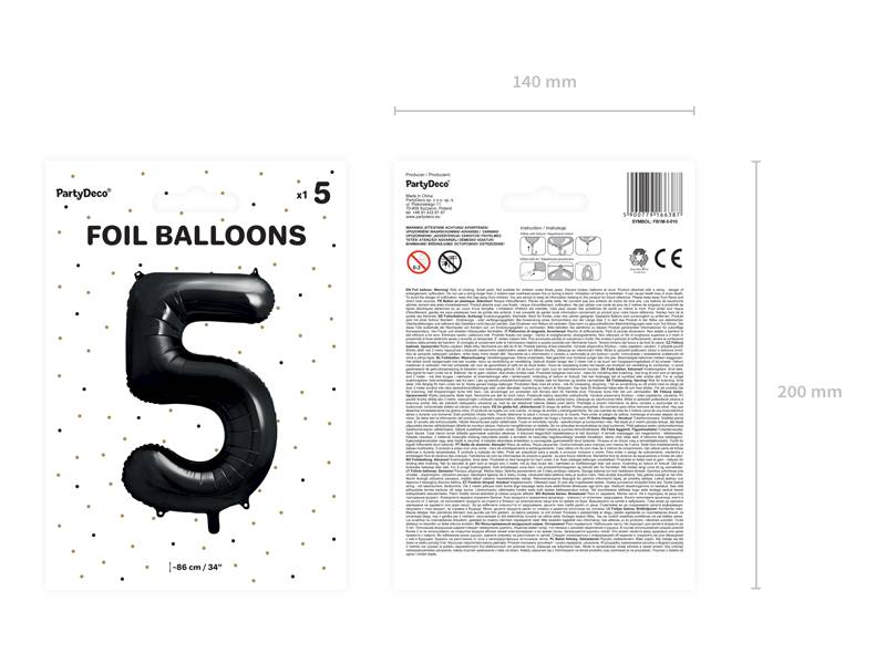 Balon foliowy cyfra 5 czarna Party Deco FB1M-5-010