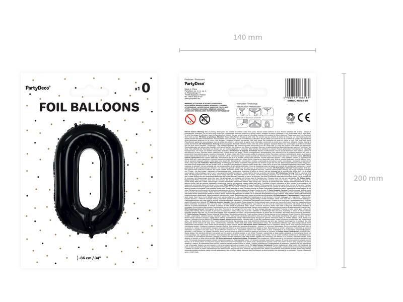 Balon foliowy cyfra 0 czarna Party Deco FB1M-1-010 