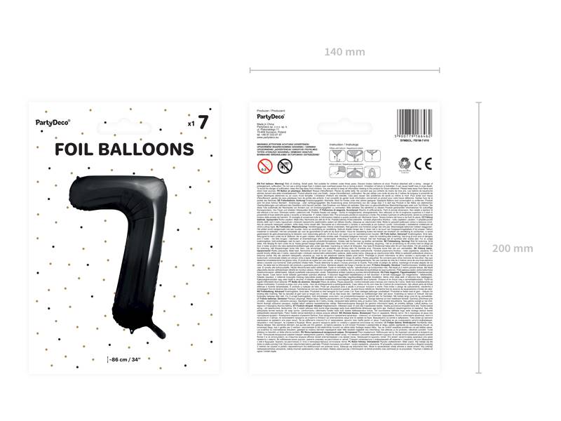 Balon foliowy cyfra 7 czarna Party Deco FB1M-7-010
