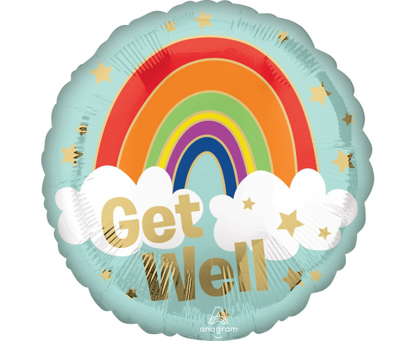 Balon foliowy okrągły Get Well tęcza -zdrowiej 