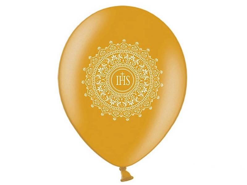 Balon z nadrukiem IHS złote perłowe 6szt SB14M-110-019-6