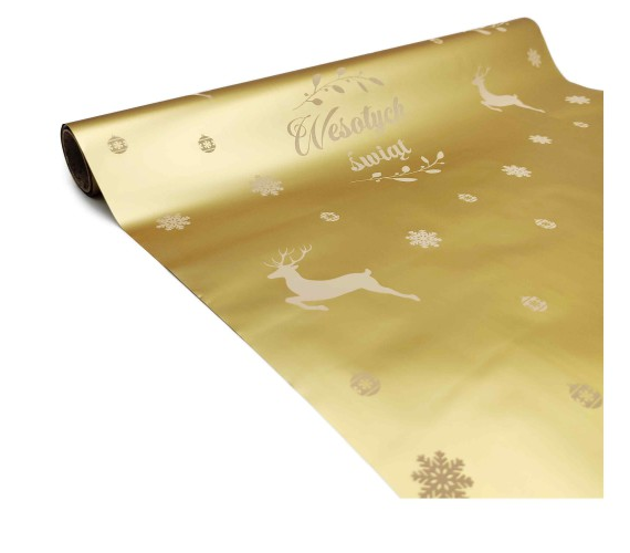 Folia florystyczna złota nadruk Wesołych Świąt bożonarodzeniowa 50cmx10y F183 3