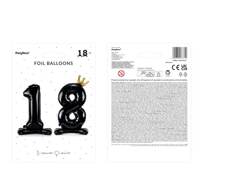 Balon foliowy stojący z koroną liczba "18", 84 cm, czarny FB125-18-010
