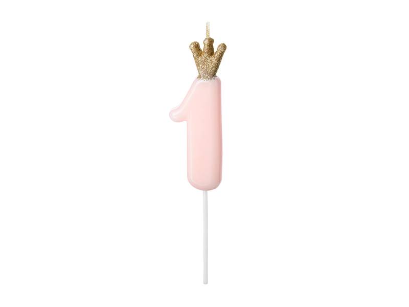 Świeczka urodzinowa Cyferka 1 jasny różowy 9.5cm