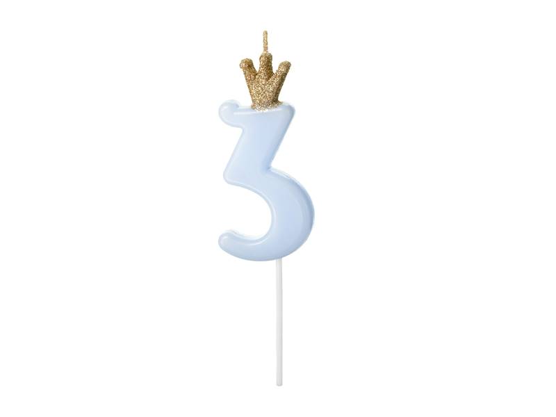 Świeczka urodzinowa Cyferka 3 jasny niebieski 9.5cm