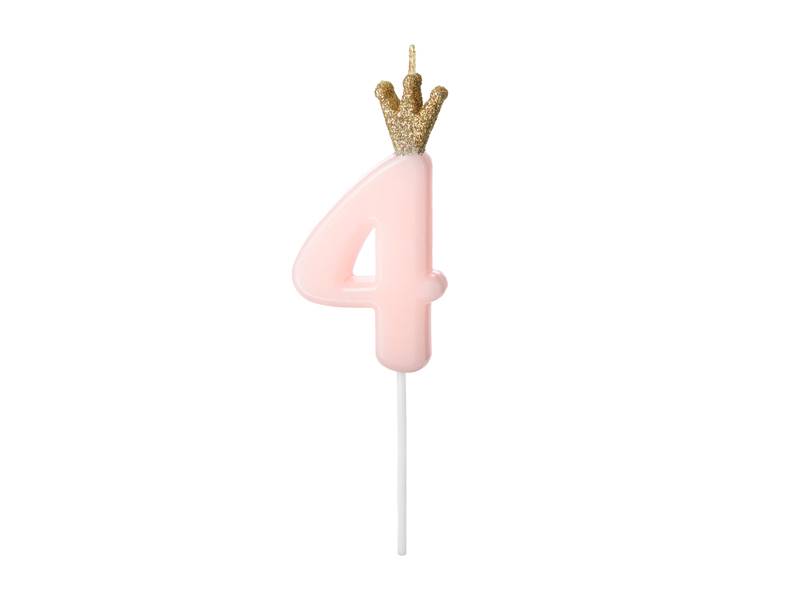 Świeczka urodzinowa Cyferka 4 jasny różowy 9.5cm